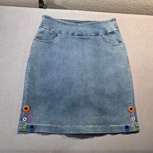 Ethyl Clothing Blue Denim Skort Size 4 Colorful Grommet Accents Pull‎ On Stretch
